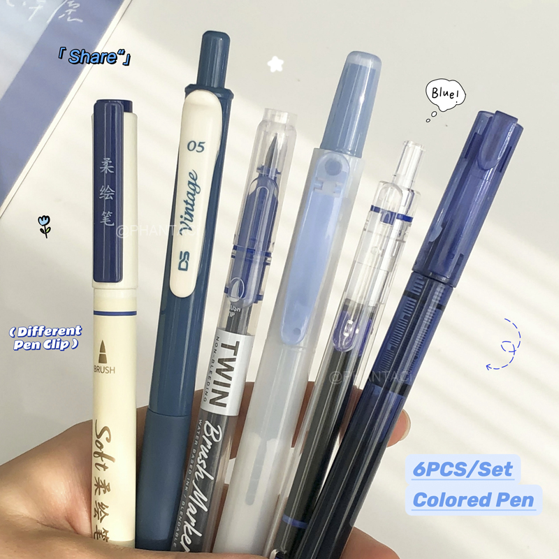 Pentel Pen Energel - 6 ชิ้นปากกาสีสำหรับเขียนตัวอักษรหลายประเภทชุดปากกา 0.5 มม.ปากกาเจลซอฟท์เฮด เรโทร บรัชปากกาวาดภาพปากกาอุปกรณ์ศิลปะ
